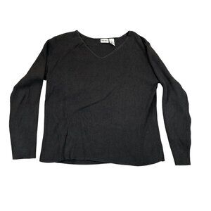 Cherokee Women's Ribbed V-Neck Sweater Size XL Black 100% Cotton Knit Casual Coz